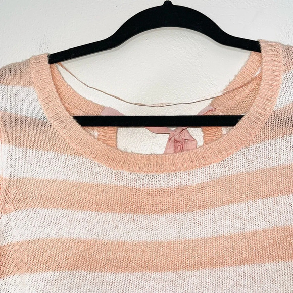 LC Lauren Conrad Peach & White Striped Open Back Knit Sweater Medium Women’s - Picture 2 of 12